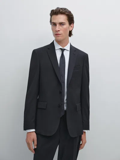 Massimo Dutti 100% Wool Suit Blazer In Black