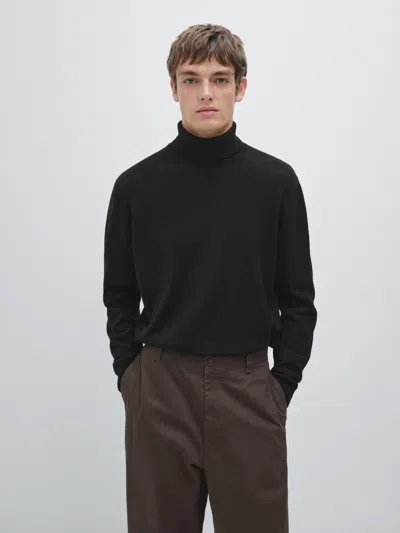 Massimo Dutti Wool Blend Knit Sweater With High Neck In Black