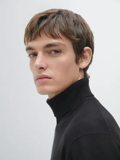 Massimo Dutti Wool Blend Knit Sweater With High Neck In Black