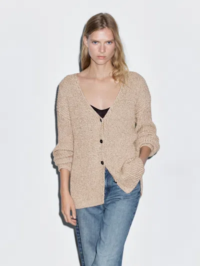 Massimo Dutti Flecked Knit Cardigan In Neutral