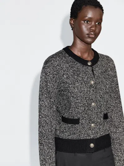 Massimo Dutti Wool Blend Knit Cardigan With Gold Buttons In Gray