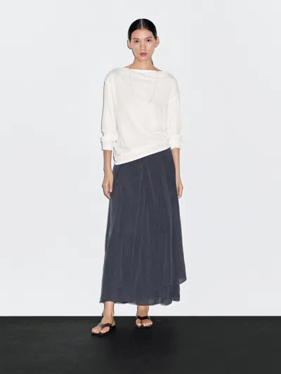 Massimo Dutti Long Flowing Skirt With Ruffles In Blue