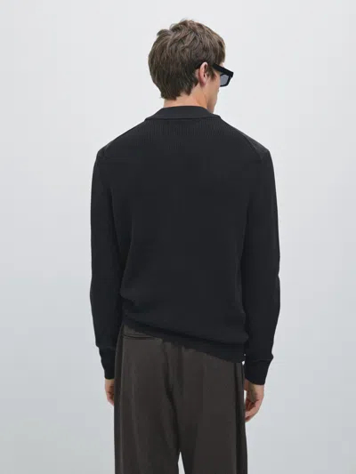 Massimo Dutti Wool And Suede Leather Blend Bomber Jacket In Black