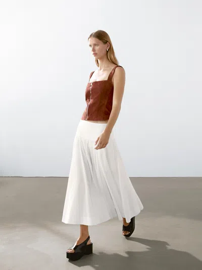 Massimo Dutti Suede Leather Top With Zip In Brown