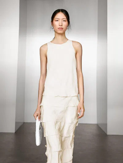 Massimo Dutti Long Flowing Dress With Ruffles In White