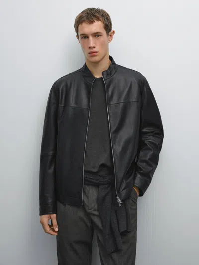 Massimo Dutti Nappa Sheepskin Jacket In Black