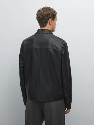 Massimo Dutti Nappa Sheepskin Jacket In Black