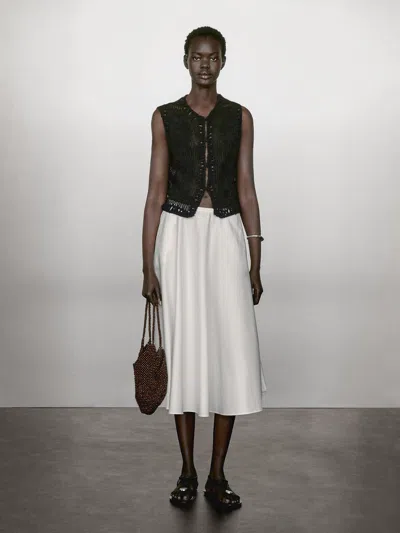 Massimo Dutti Knit Vest With Embroidered Detail In White