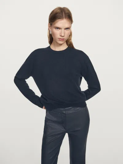 Massimo Dutti Waxed Flare Fit Trousers In Blue