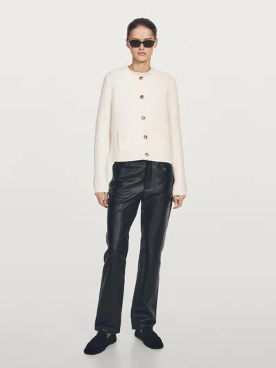 Massimo Dutti Short Knit Cardigan With Gold Button Details In White