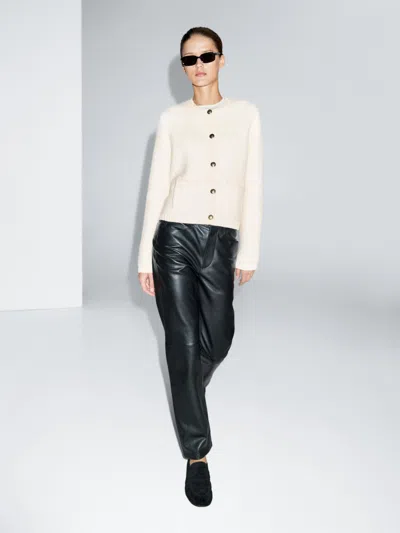 Massimo Dutti Short Knit Cardigan With Gold Button Details In White