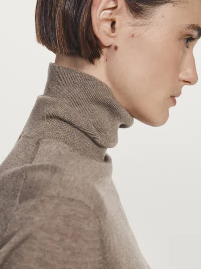 Massimo Dutti Wool Blend High Neck Knit Sweater In Black