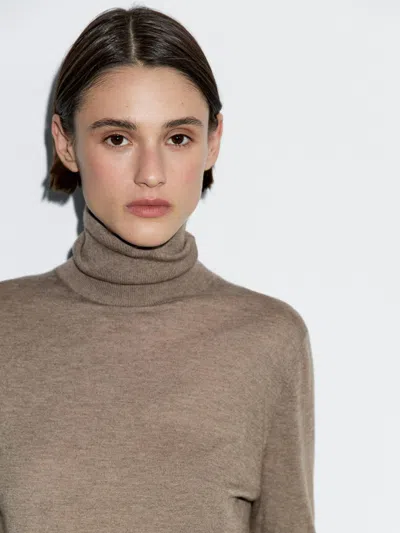 Massimo Dutti Wool Blend High Neck Knit Sweater In Black