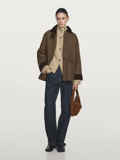 Massimo Dutti Waxed Parka With Corduroy Detail In Blue
