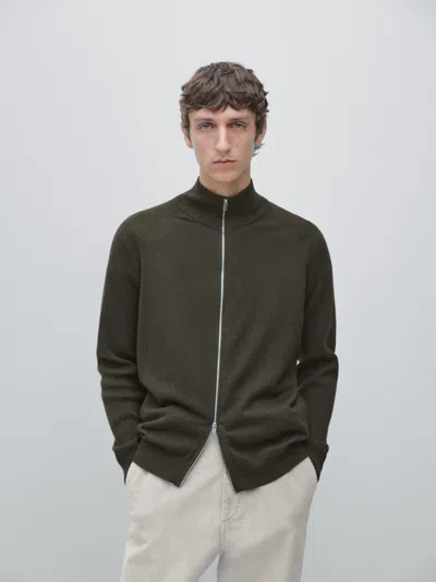 Massimo Dutti Knit Cotton Blend Cardigan With Raglan Sleeves In Brown