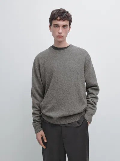 Massimo Dutti Wool Blend Crew Neck Knit Sweater In Gray