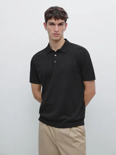 Massimo Dutti Short Sleeve Cotton Polo Sweater In Black
