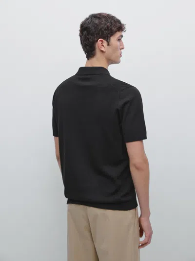 Massimo Dutti Short Sleeve Cotton Polo Sweater In Black
