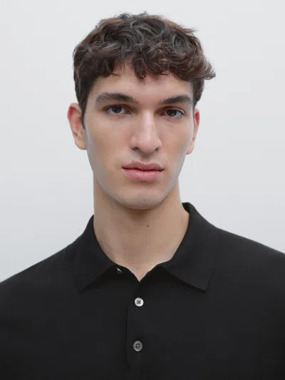 Massimo Dutti Short Sleeve Cotton Polo Sweater In Black