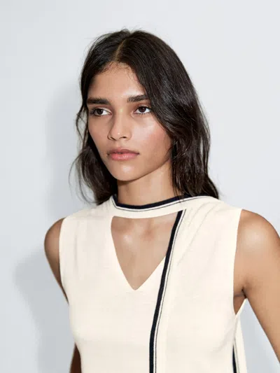 Massimo Dutti Knit Vest With Tie Detail In White