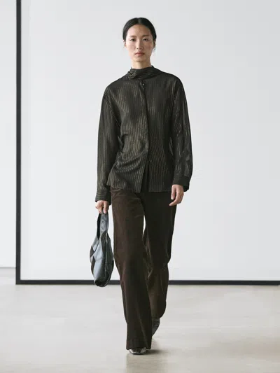 Massimo Dutti Flowing Shirt With Scarf Collar In Black