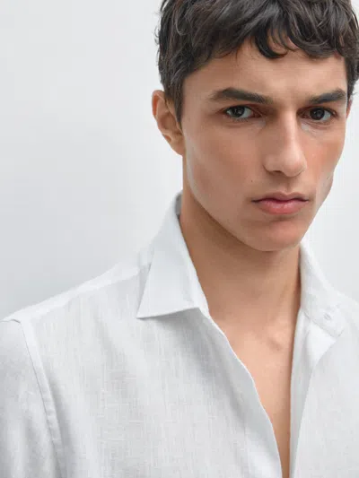 Massimo Dutti 100% Linen Slim Fit Shirt In White