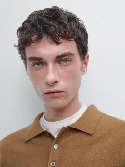 Massimo Dutti Wool Blend Knit Polo Jumper In Black