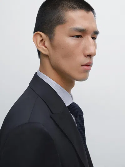 Massimo Dutti Plain 100% Wool Suit Blazer In Blue