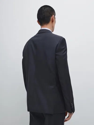 Massimo Dutti Plain 100% Wool Suit Blazer In Blue