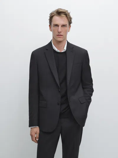 Massimo Dutti 100% Wool Suit Blazer In Black
