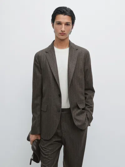Massimo Dutti Striped Wool Blend Suit Blazer In Gray