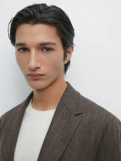 Massimo Dutti Striped Wool Blend Suit Blazer In Gray