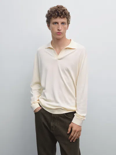 Massimo Dutti Knit Sweater With A Polo Collar In Neutral
