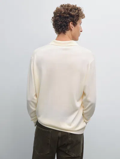 Massimo Dutti Knit Sweater With A Polo Collar In Neutral