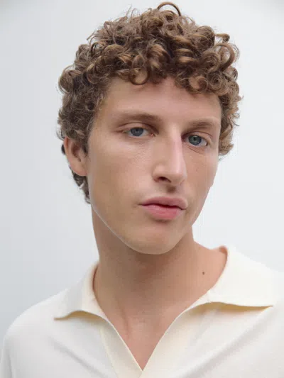 Massimo Dutti Knit Sweater With A Polo Collar In Neutral