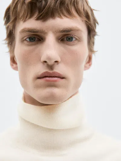 Massimo Dutti Knit Wool And Cashmere Sweater With High Neck In Neutral