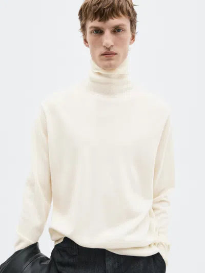 Massimo Dutti Knit Wool And Cashmere Sweater With High Neck In Neutral