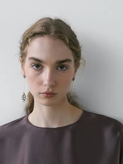 Massimo Dutti 100% Silk Short Batwing Sleeve Blouse In Brown