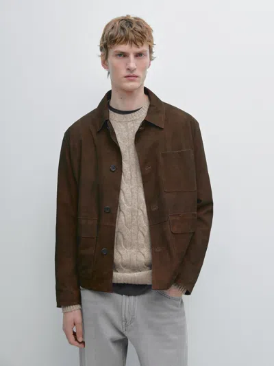Massimo Dutti Suede Leather Worker Jacket In Brown