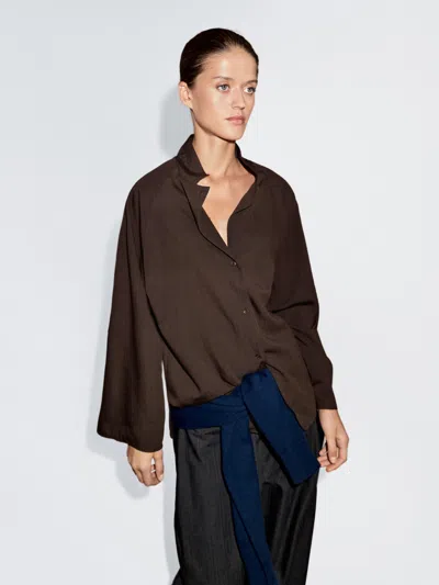 Massimo Dutti Textured Raglan Sleeve Shirt In Brown