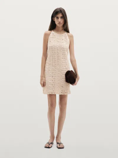 Massimo Dutti Short Openwork Dress With Metallic Detail In Neutral