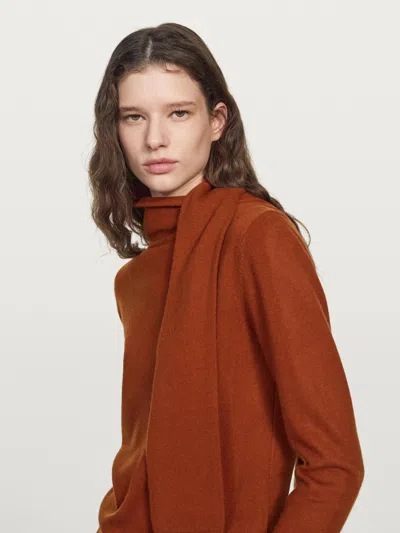 Massimo Dutti Wool Blend Sweater With Scarf Detail In Brown