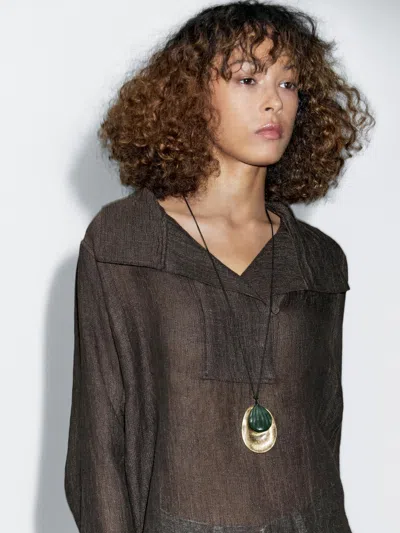 Massimo Dutti 100% Linen Blouse With Chest Detail In Blue