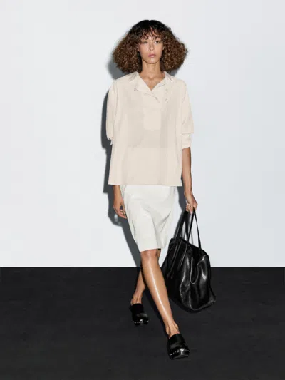 Massimo Dutti Flowing Blouse With Button Detail In White