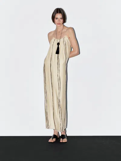 Massimo Dutti Flowing Stripe Print Midi Dress In Black