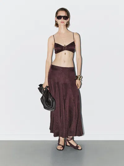 Massimo Dutti Flowing Midi Skirt With Godet Details In Burgundy
