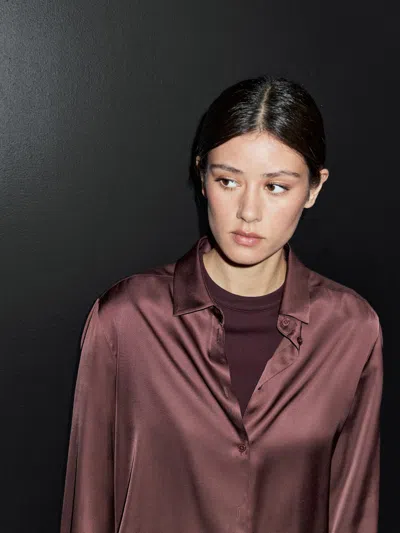 Massimo Dutti Flowing Satin Shirt In Brown