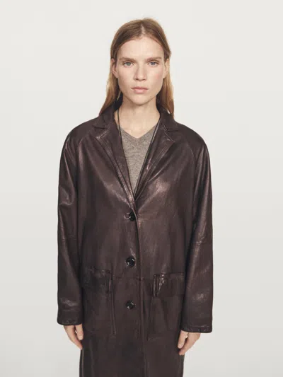 Massimo Dutti Long Nappa Leather Coat In Brown