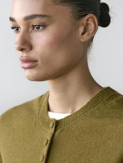 Massimo Dutti 100% Wool Knit Cardigan With Covered Buttons In Green