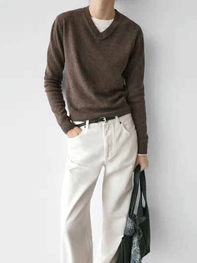 Massimo Dutti Wool Blend Knit V In Brown